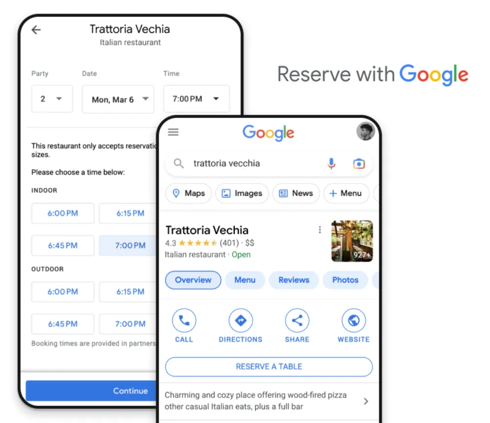 Reserve with Google Oberfläche