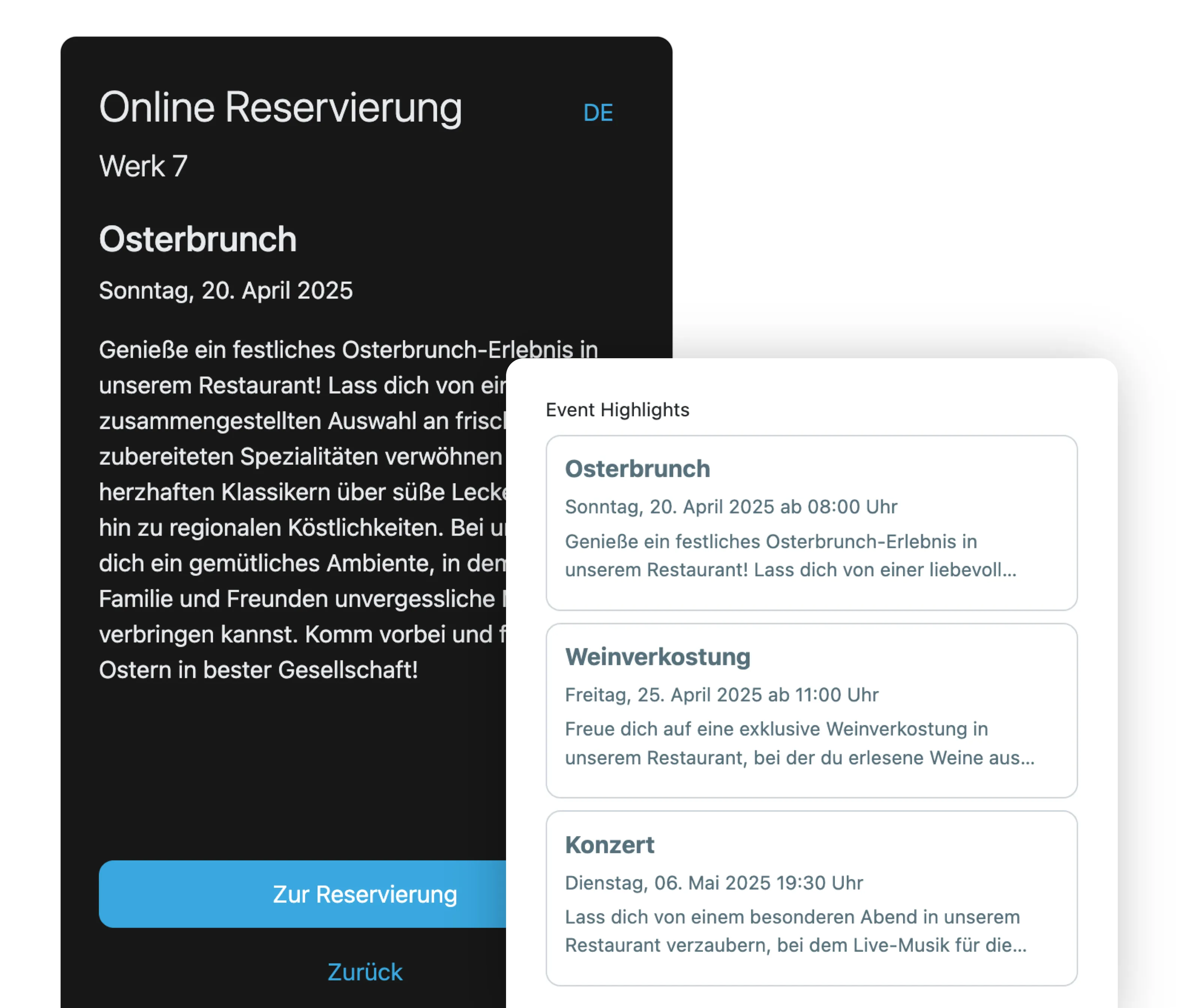 Online-Reservierung von Events