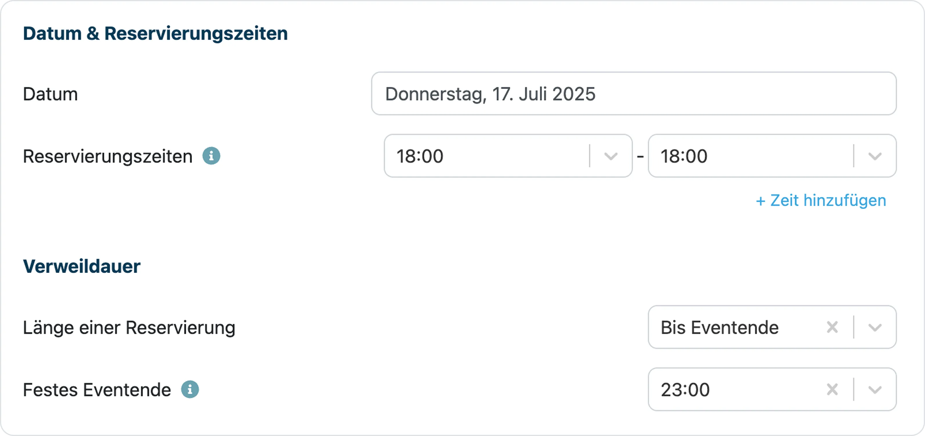 Datum und Reservierungszeiten