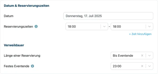 Datum und Reservierungszeiten