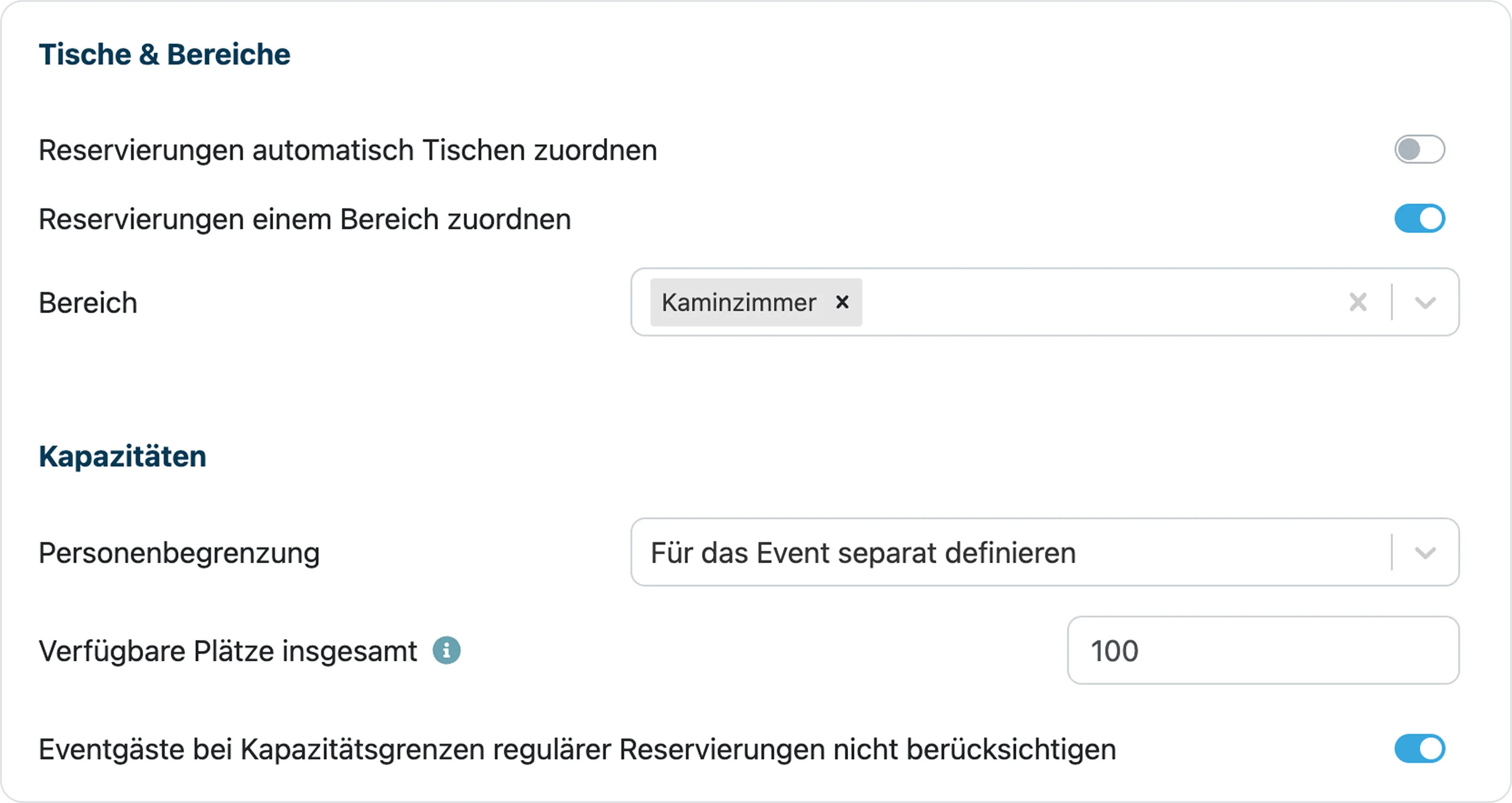 Event Raum und Kapazitäten einstellen