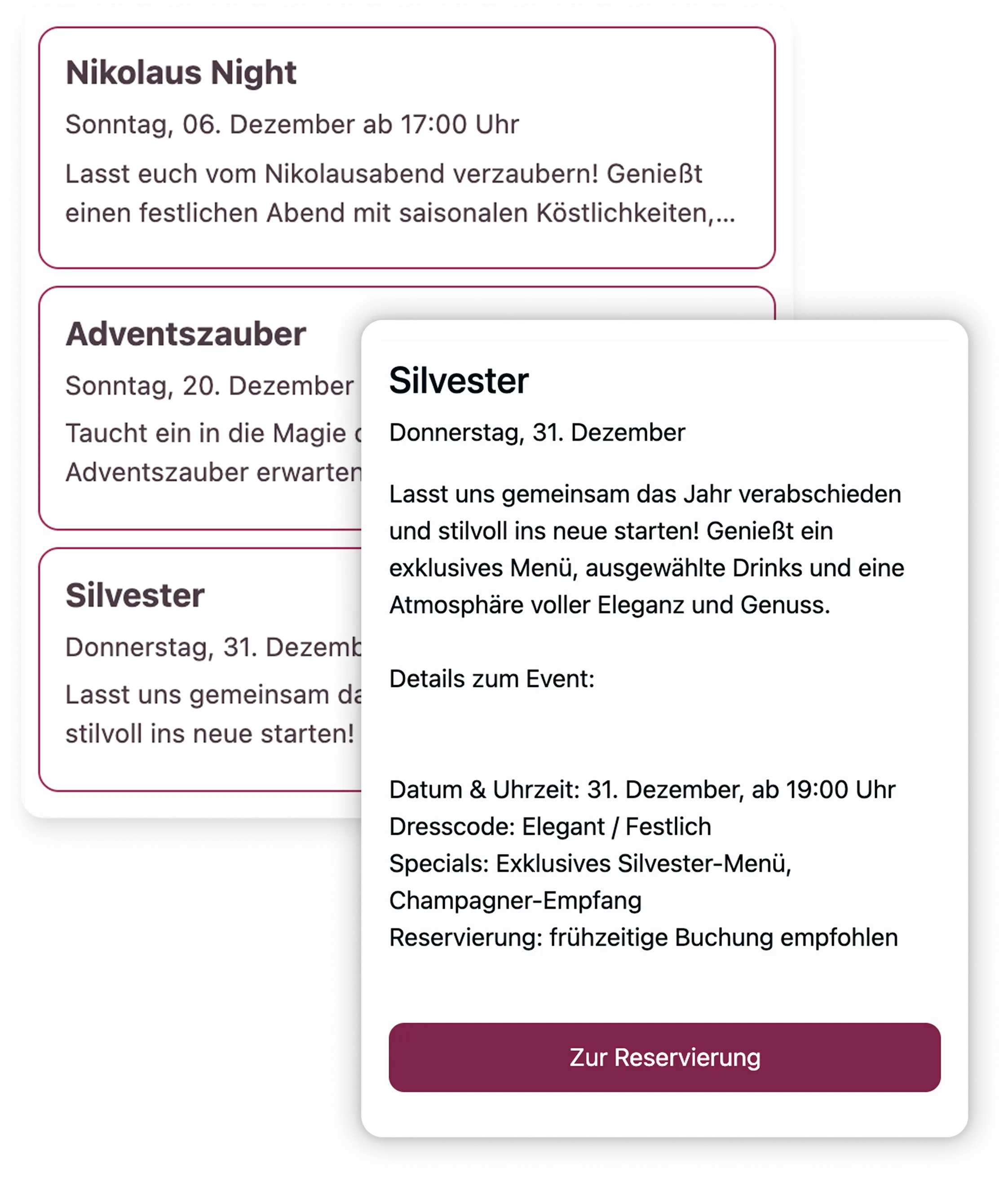 Eventplanung | Teburio Reservierungsystem