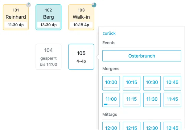 Events über den Tischplan reservieren