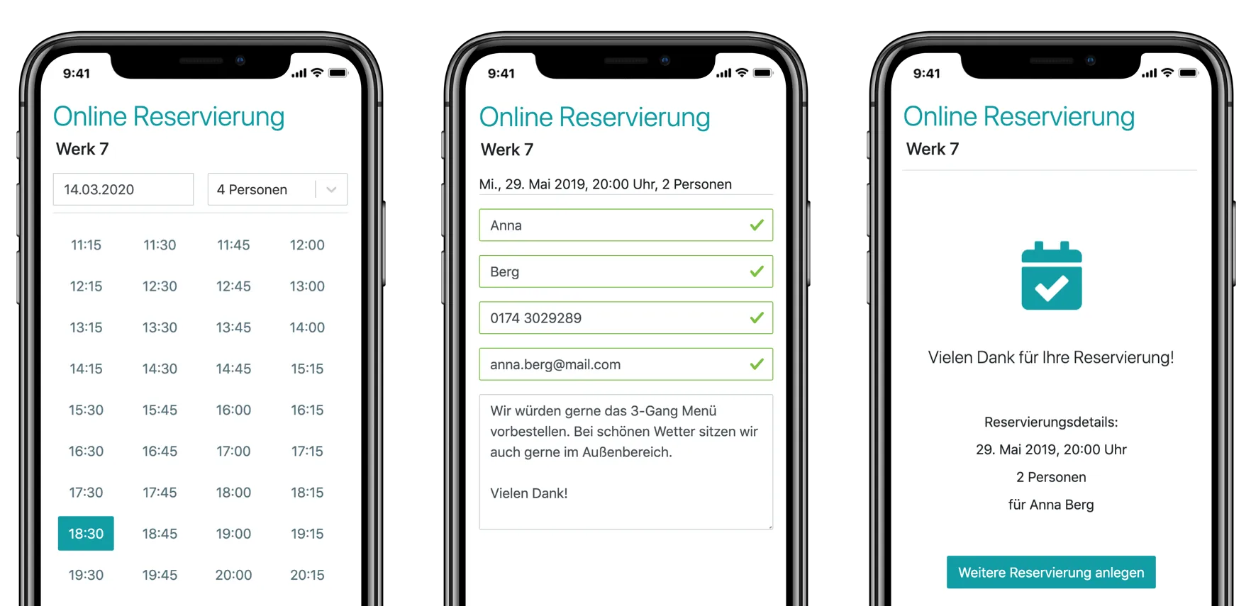 Oberfläche auf dem Smartphone über Onlinereservierungsprozess