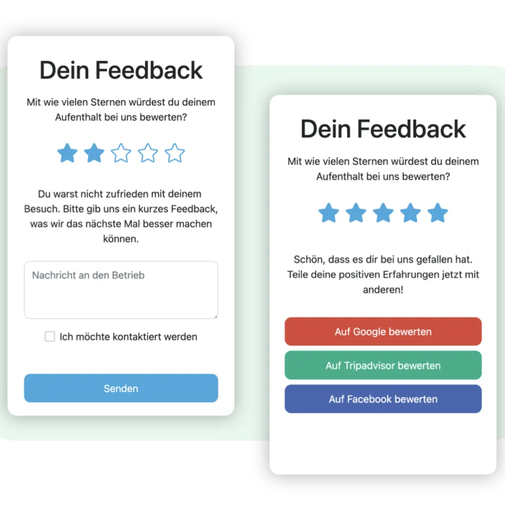 Feedbackbooster Oberfläche für den Gast
