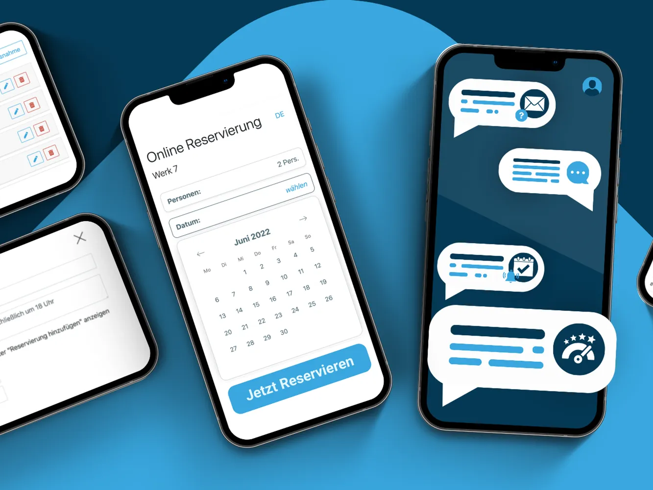 Viele Smartphone Bildschirme, die Teburio als Tool abbilden