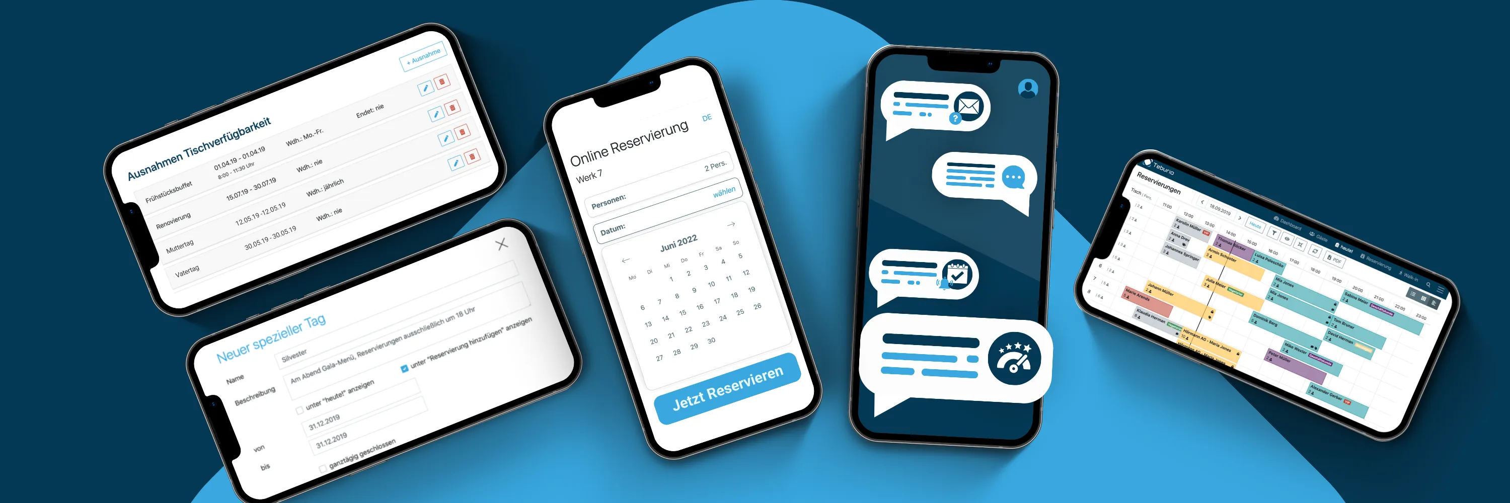 Viele Smartphone Bildschirme, die Teburio als Tool abbilden
