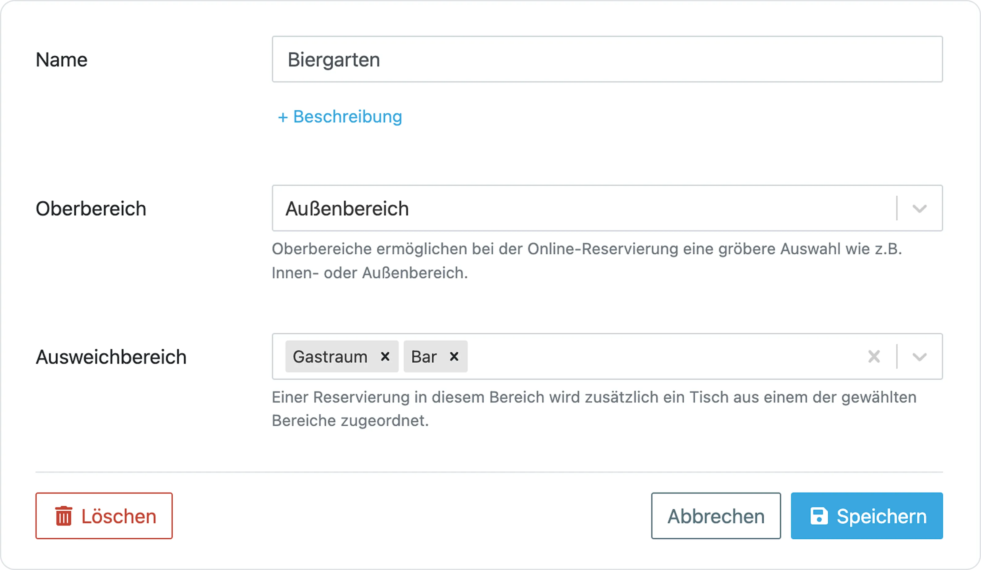 Ansicht darüber welche Bereiche ein Ausweichtisch benötigen