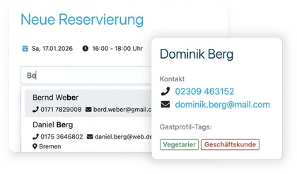 Schnelle Gästesuche | Teburio Reservierungsystem