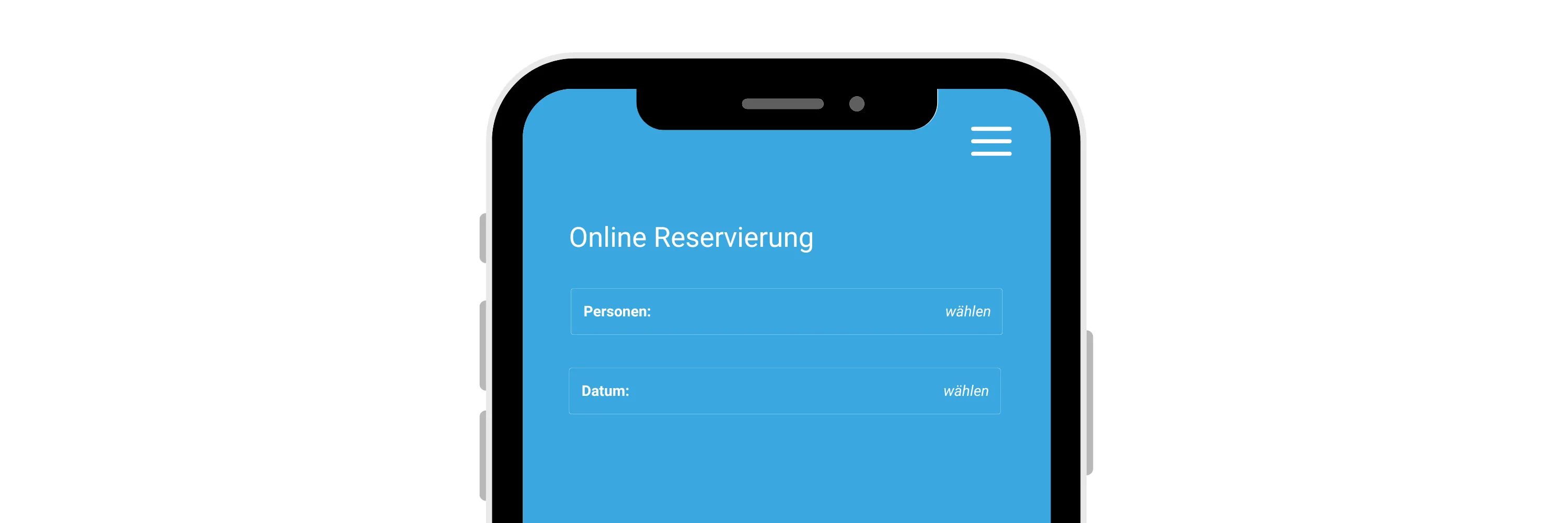 Oberfläche Online-Reservierung Ansicht auf dem Smartphone