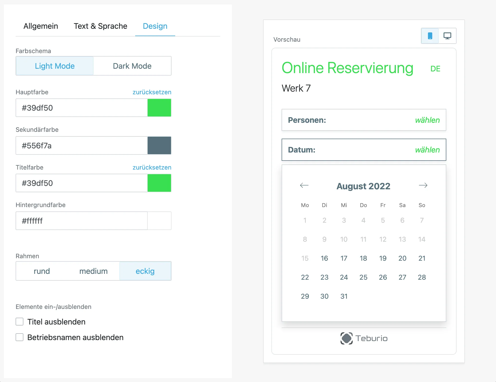 Designanpassung im Widget