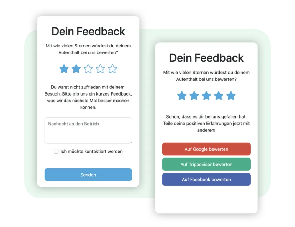 Oberfläche für den Gast vom Feedbackbooster