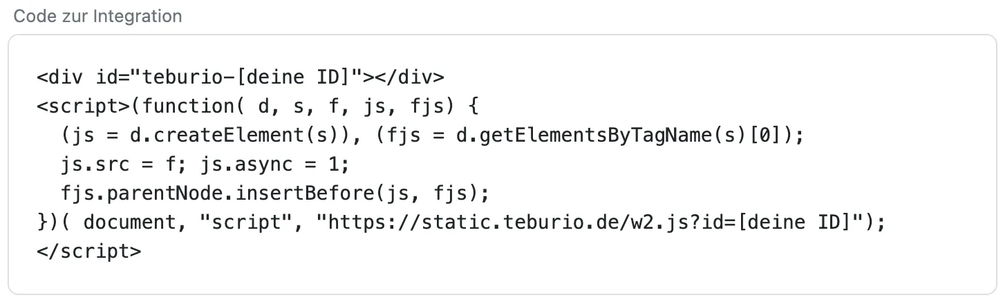 Code für Integration von Teburio auf der Gastronomen-Website