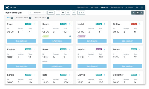 Reservierungsbuch Kachelansicht