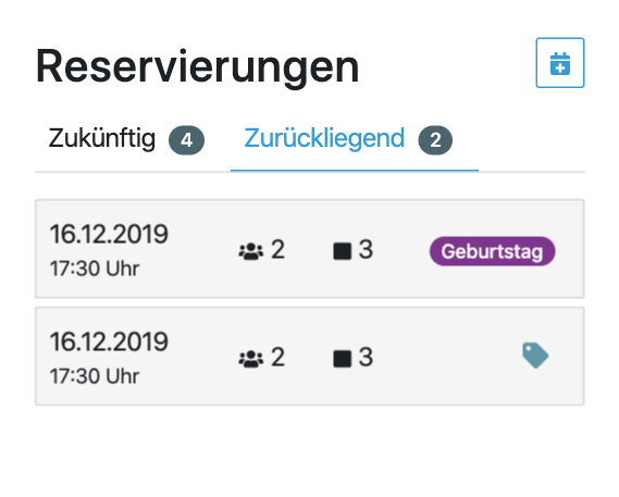 Die bisherigen Reserverungen werden im Gastprofil übersichtlich dargestellt