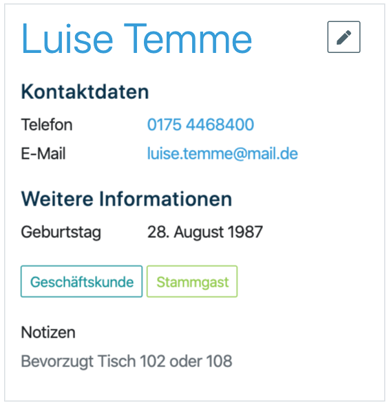 Im Gastprofil siehst du alle Details zu deinen Gästen