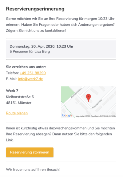 Bestätigung und Erinnerung per E-Mail