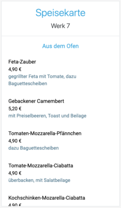 Digitale Speisekarte