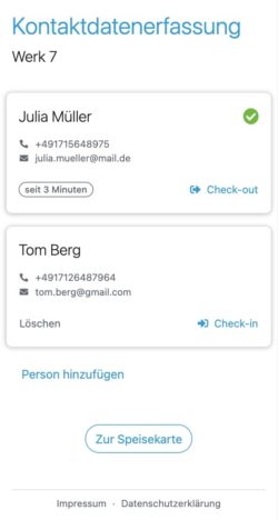 Kontaktdaten per App
