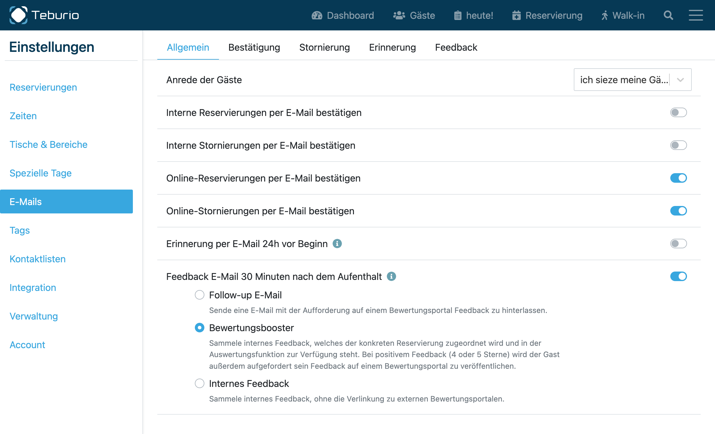 Feedback Einstellungen