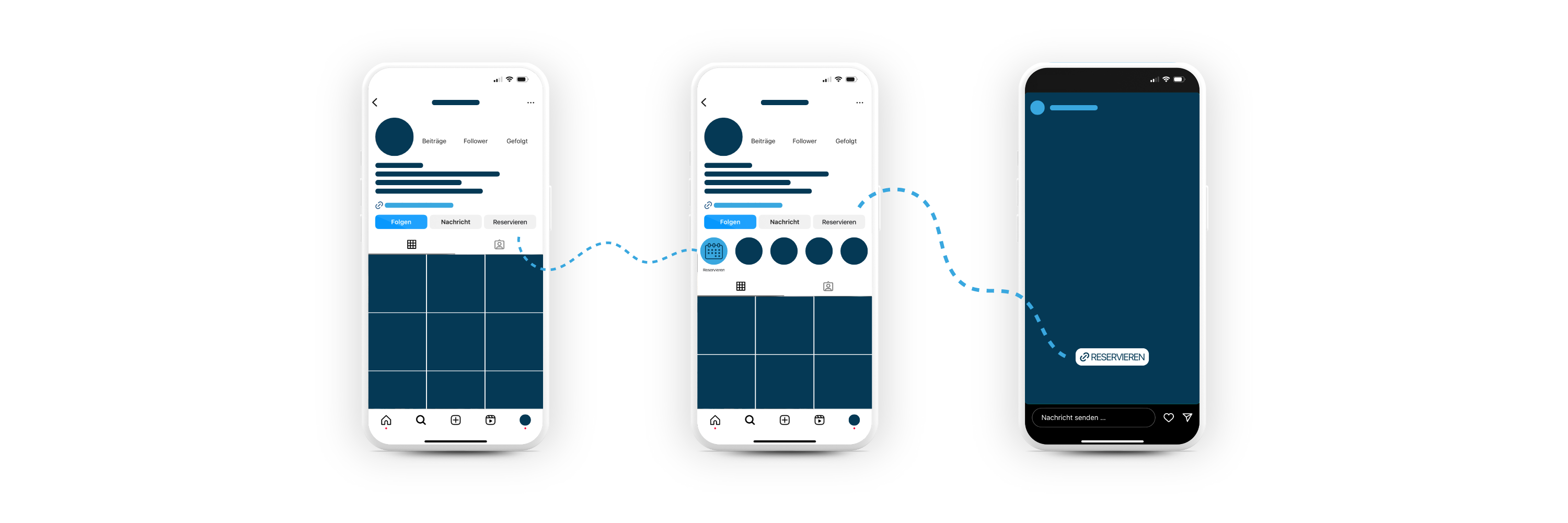 Drei Smartphone mit Instagram Grafiken darauf